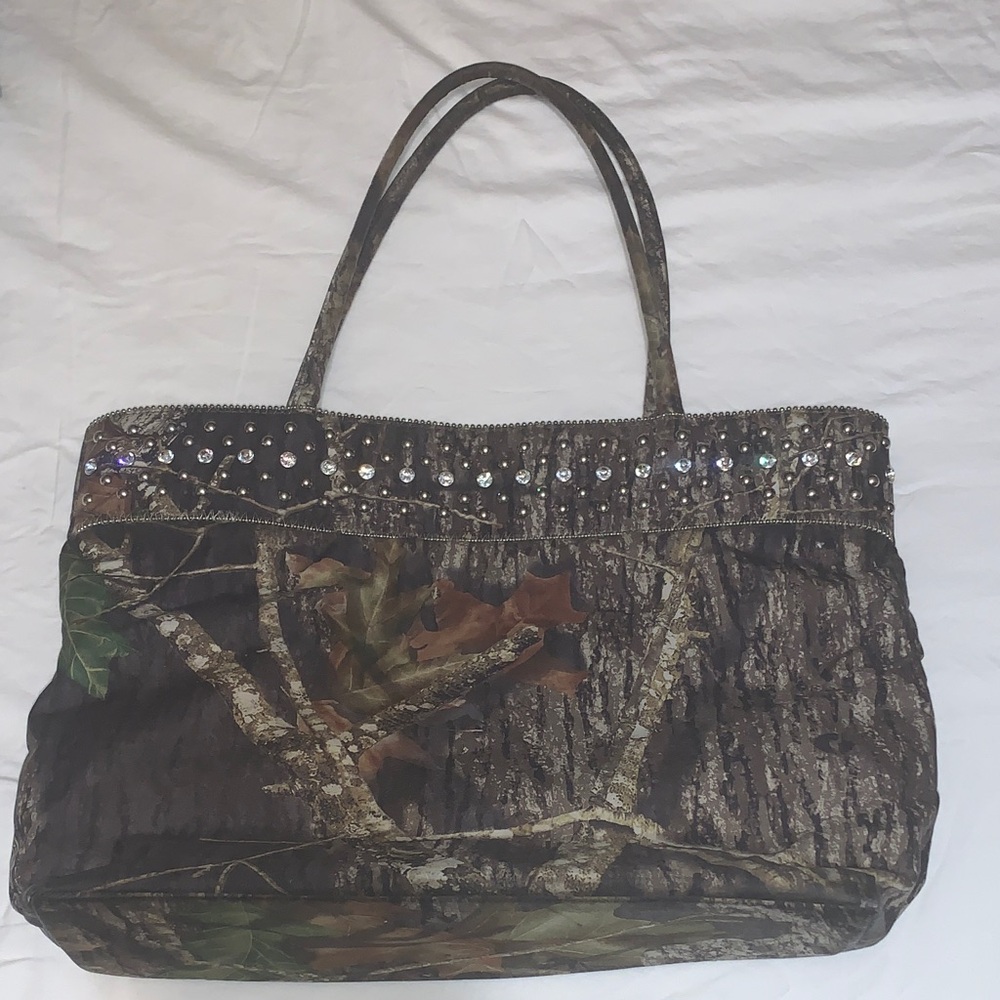 Camouflage Tote Bag with Rhinestone Accents